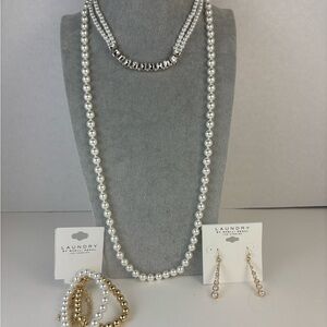 Laundry By Shelli Segal Pearl and Rhinestone Necklace Set